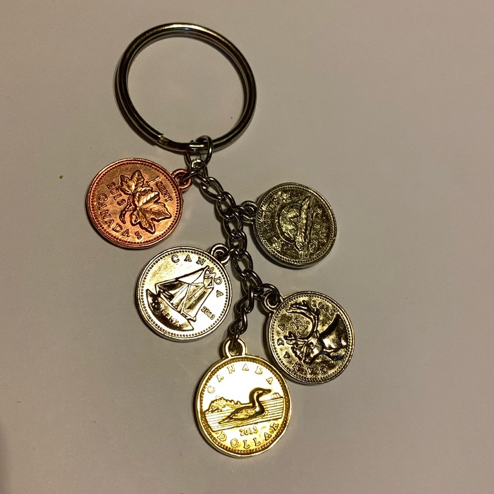Canada penny loonie dime nickel quarter coins money souvenir unique key ring new